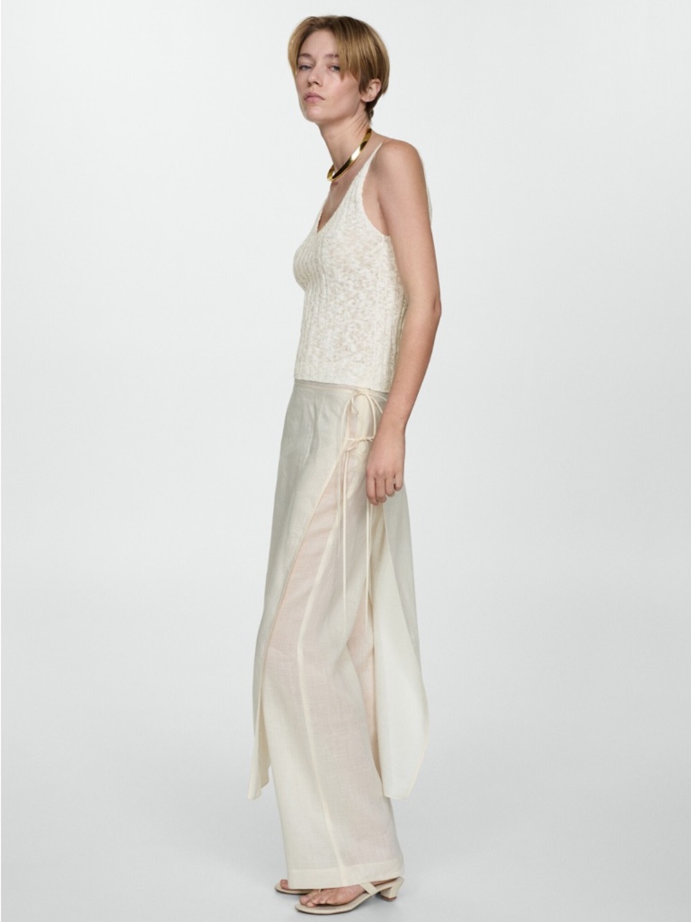 Mango V-Neck Knit Tank Top in Cream - Picture 3 of 7